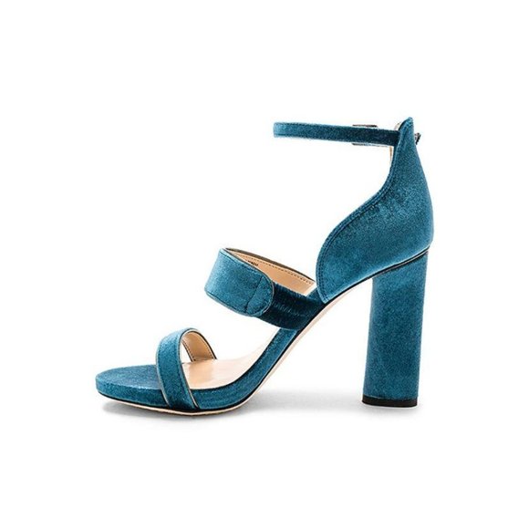 (Sold) Vince Camuto Robeka Velvet Sandals Peacock - Picture 5 of 12